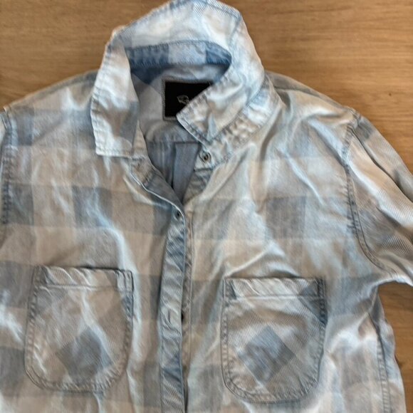 Rails Blue Plaid Button Down Shirt Western Tencel Denim Medium - Picture 7 of 8